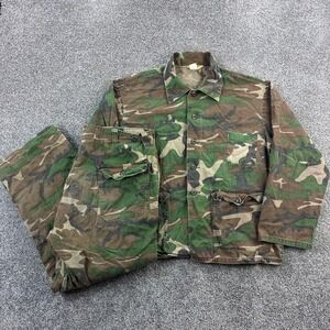 Vintage Ranger Jacket Pants Set Mens XL Woodland Camo Hunting Lightweight